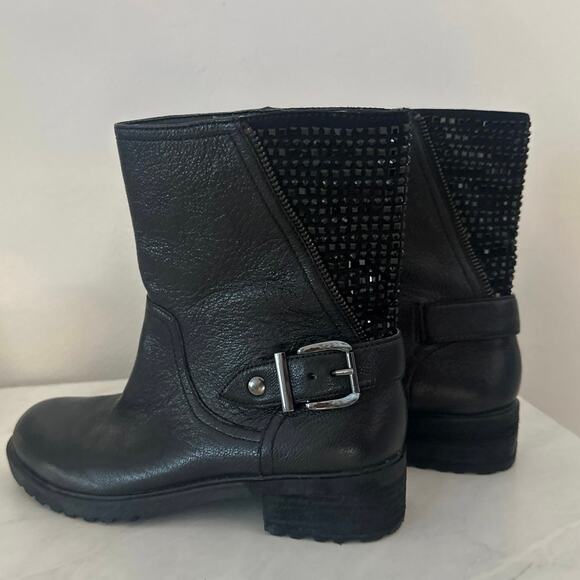 Ankle Boots Leather Rhinestones Gianni Bini Combat Riding Moto sz6 - Picture 4 of 5